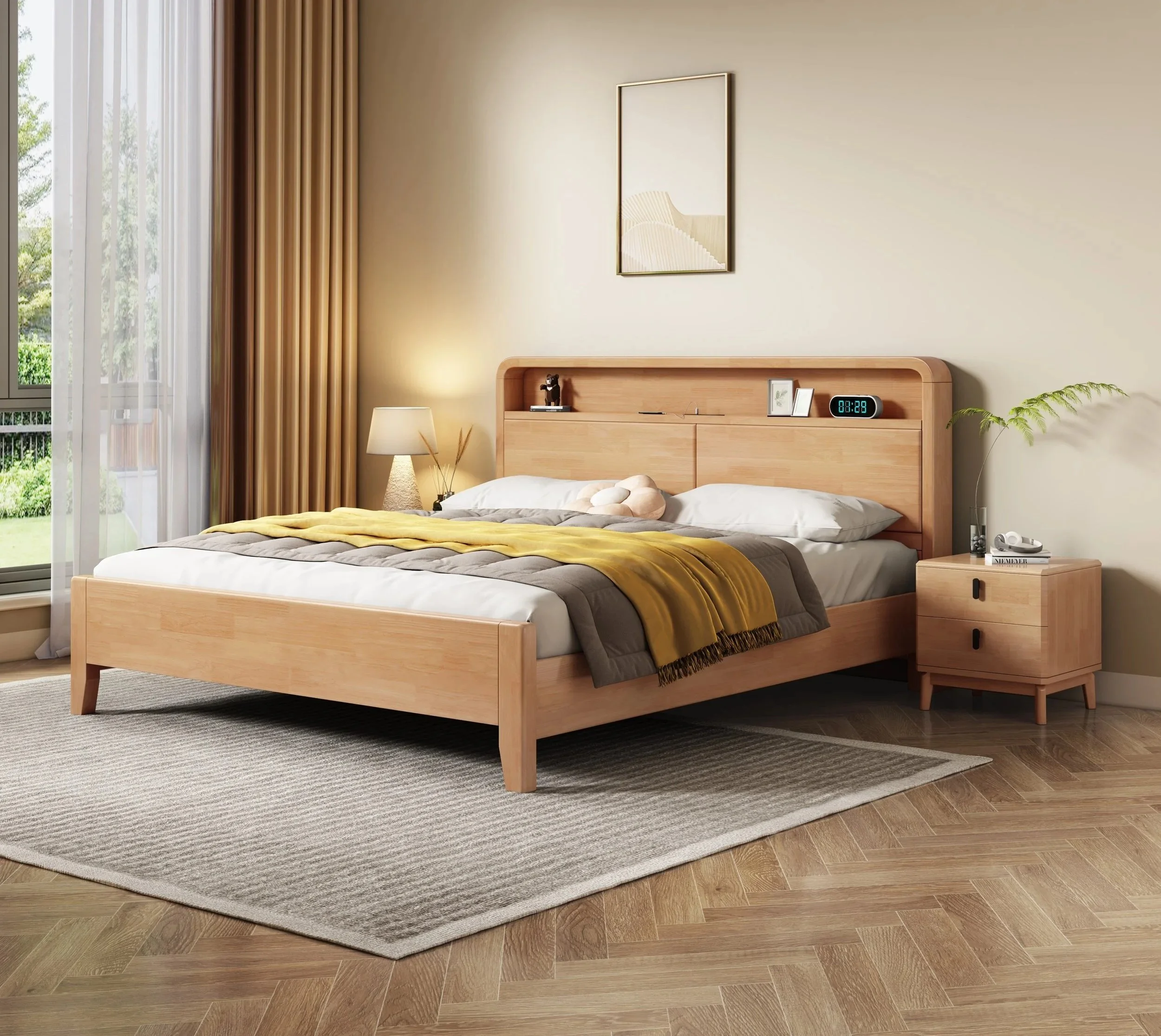 Japandi Storage Solid Wood Platform Queen Bed — IGO Furniture Japandi Storage Solid Wood Platform Queen Bed — IGO Furniture
